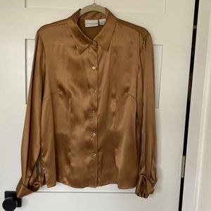 Vintage Worthington silk button up blouse in caramel color size medium